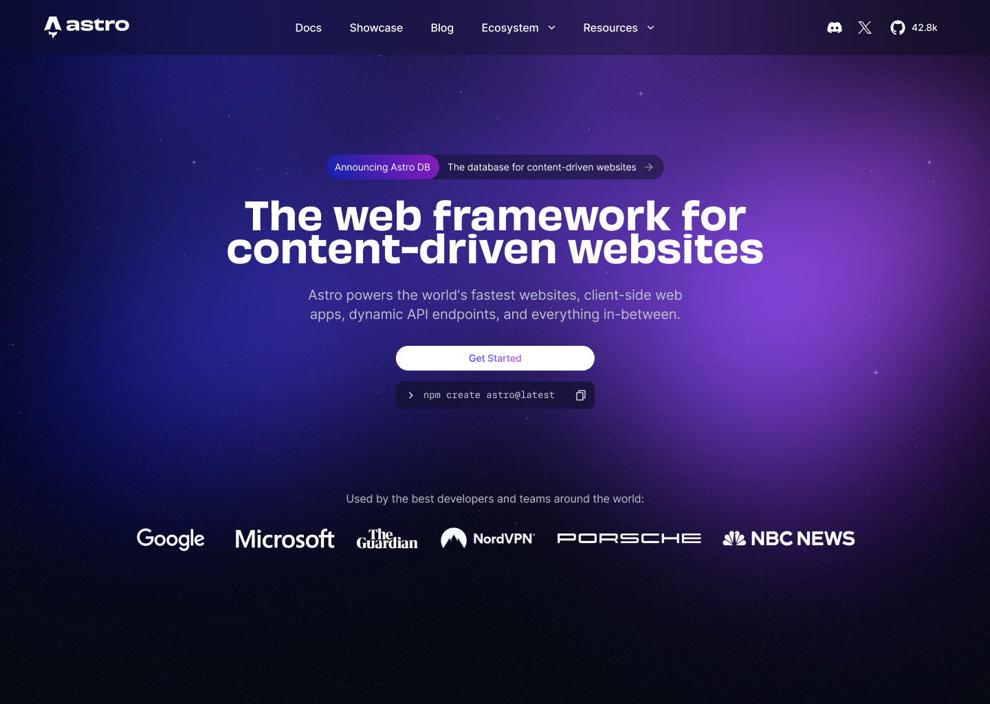 Astro homepage hero section